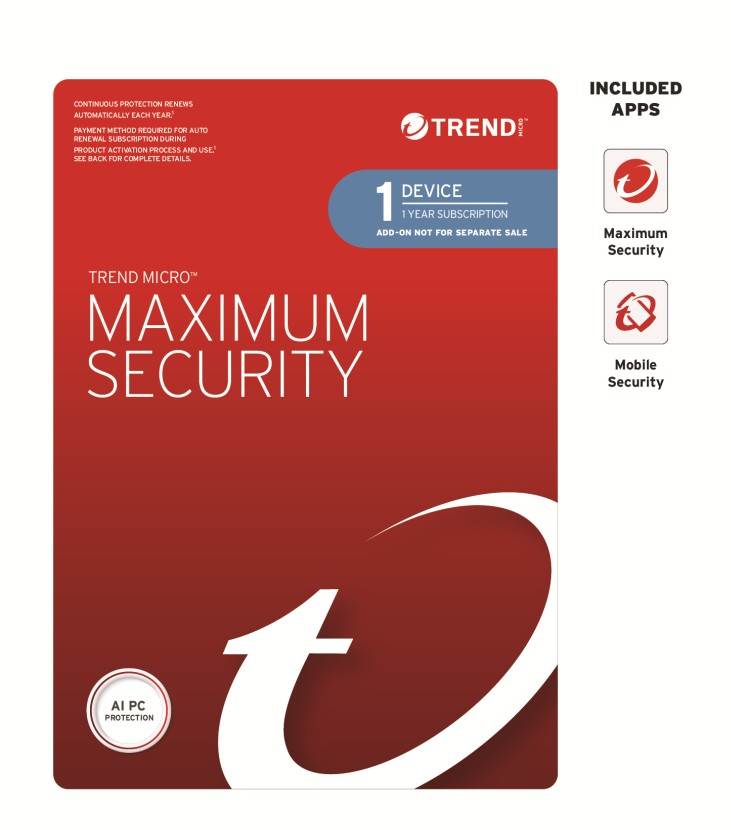 [STRENDMAXSECRET1-1Y-O] STRENDMAXSECRET1-1Y-O Trend Micro Maximum Security (1 Device) 1 Year Add-on Auto Renew OEM