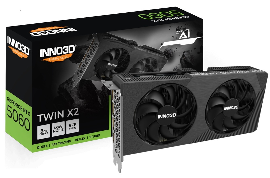 VCI-RTX5060-TWX2 INNO3D nVidia GeForce RTX 5060 TWIN X2 8GB GDDR7, 2497MHz Boost Clock, RAM 28Gbps, 3xDP, 1xHDMI 225x116x41mm