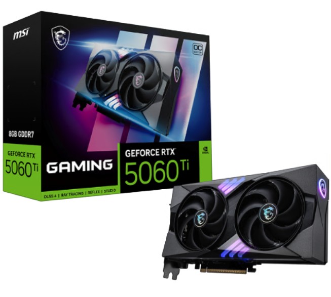 VCM-RTX5060T8GGAMINGOC MSI nVidia GeForce RTX™ 5060 Ti 8G GAMING OC ,  PCI Express® Gen 5 x16, Boost: 2647 MHz, CUDA 4608 Units, 8GB GDDR7, HDMI™ x 1