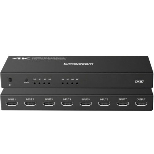 CBSI-CM317 Simplecom CM317 7-Port HDMI 2.0 Switch with Remote 7 IN 1 OUT Splitter HDCP 2.2 4K@60Hz