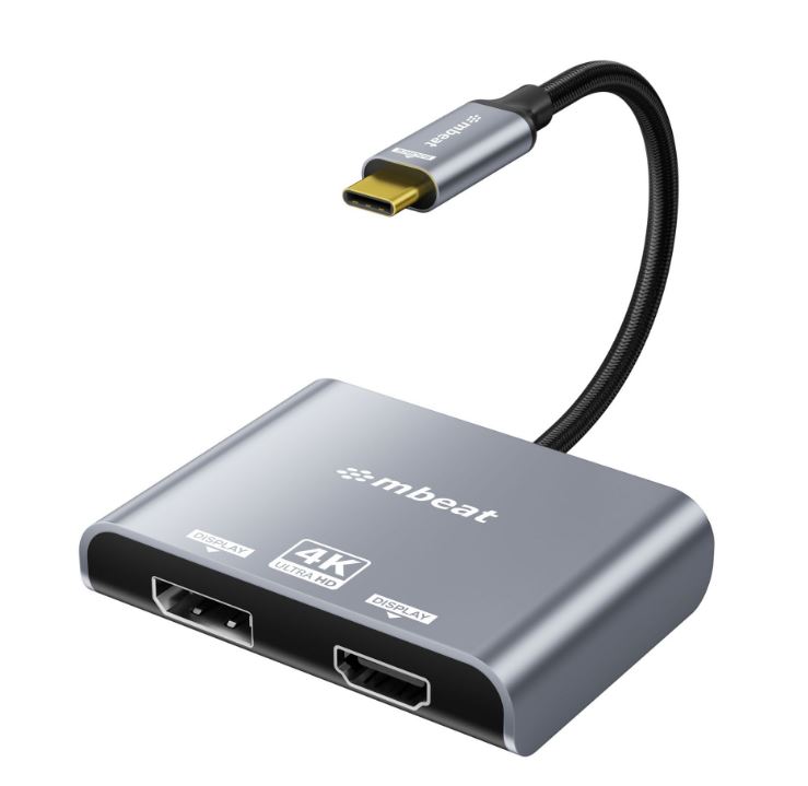 [USMB-XAD-C2DPHD] USMB-XAD-C2DPHD (LS) mbeat® Tough Link USB-C to DP&HDMI Dual 4K/60Hz MST Adapter 4K (3840x2160) @ 60Hz, 4K (3840x2160) @ 30Hz, 2K (2560x1440) @ 60Hz - Space Grey