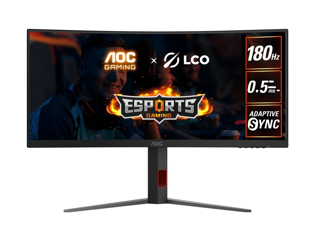MNAO-CU34G4 AOC 34' WQHD Curved Monitor – 3440×1440@180Hz, 0.5ms MPRT, 1500R VA, 120% sRGB, DP 1.4, HDMI 2.0, Delta E<2, tilt/swivel/height adjustable