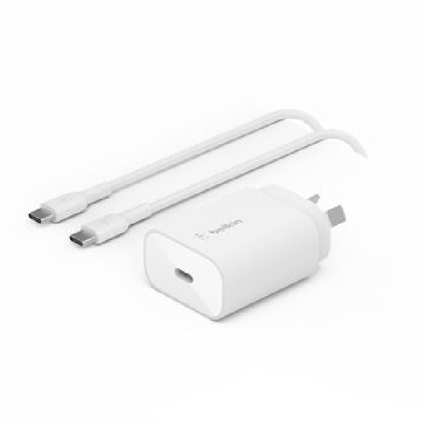 [MPA-WCA012AU1MWH-B6] MPA-WCA012AU1MWH-B6 Belkin BoostCharge 25W USB-C Cubic Wall Charger + USB-C to USB-C Cable (1M) - White (WCA012au1MWH-B6), MFI-Certified, $2500 CEW, 2 Years Warranty