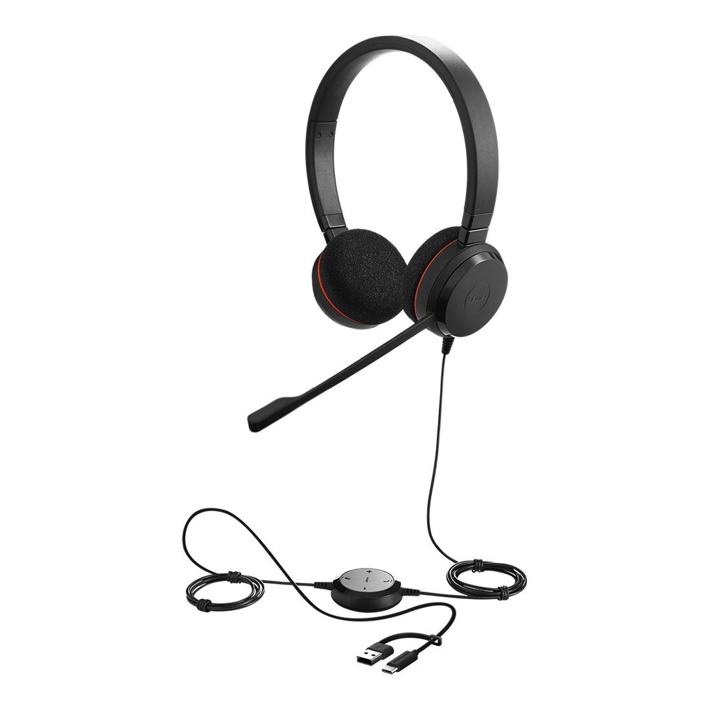 SPJ-E2-20SE-D-UC-CA Jabra Evolve 20 SE, USB C/A, UC Stereo Headset, Plug-and-play, Noise-cancelling, Clearer Conversation, Manage Calls Easily, Leatherette Ear Cushions