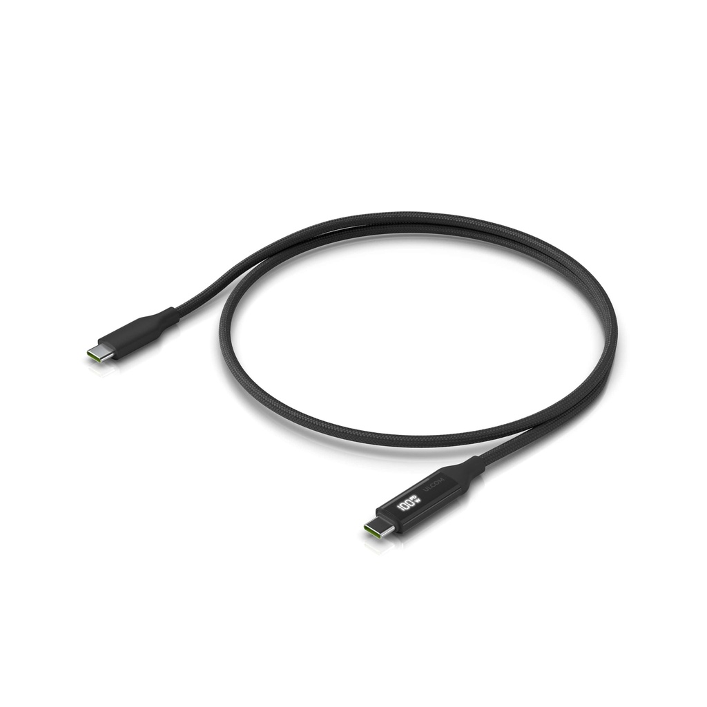 NHU-CABLE-USB-100W-1M-BK Ubiquiti USB-C Cable with Charge Display,Length 1M, Black, Braided Power & Data Cable With A Double-sided Charge Display,100W Max Power Output
