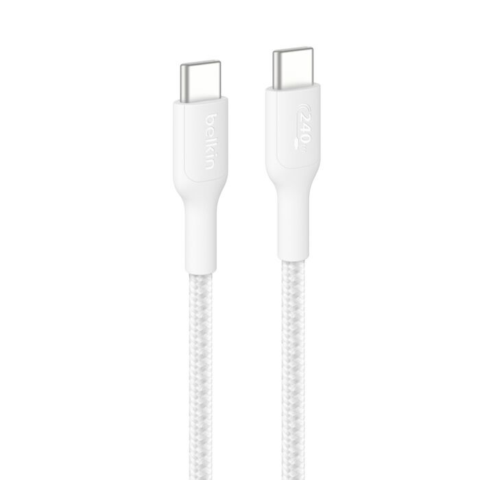MPA-CAB025FQ1MWH Belkin BoostCharge Pro Braided USB-C to USB-C Cable (1M) - White (CAB025fq1MWH), 5A/240W, 480Mbps, 350K+ Bend, USB-IF Certified, 2 Years Warranty