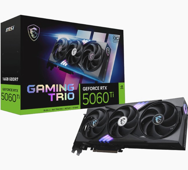 [VCM-RTX5060T16GGAMTRIOOC] VCM-RTX5060T16GGAMTRIOOC MSI nVidia GeForce RTX™ 5060 Ti 16G GAMING TRIO OC, PCI Express® Gen 5x16, Boost: 2647 MHz, CUDA 4608 Units, 16GB GDDR7, HDMI™ x 1