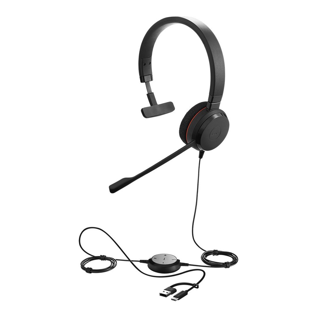 SPJ-E2-20SE-M-UC-CA Jabra Evolve 20 SE, USB C/A, UC Mono Headset, Plug-and-play, Noise-cancelling, Clearer Conversation, Manage Calls Easily, Leatherette Ear Cushions