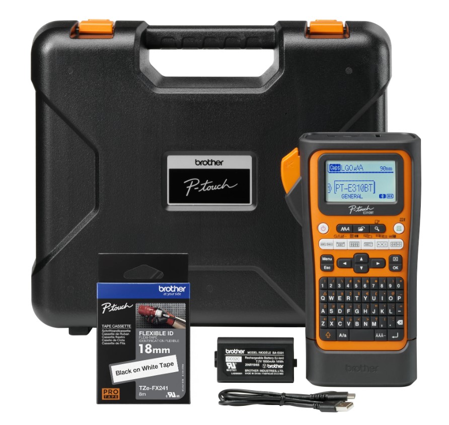 PRB-PT-E310BTVP Brother PT-E310BTVP Industrial Handheld Label Printer  - 3 Year Warranty, included Carry case, Rechargeable Li-Ion battery,1xTZE-FX241 and USB-A Cable