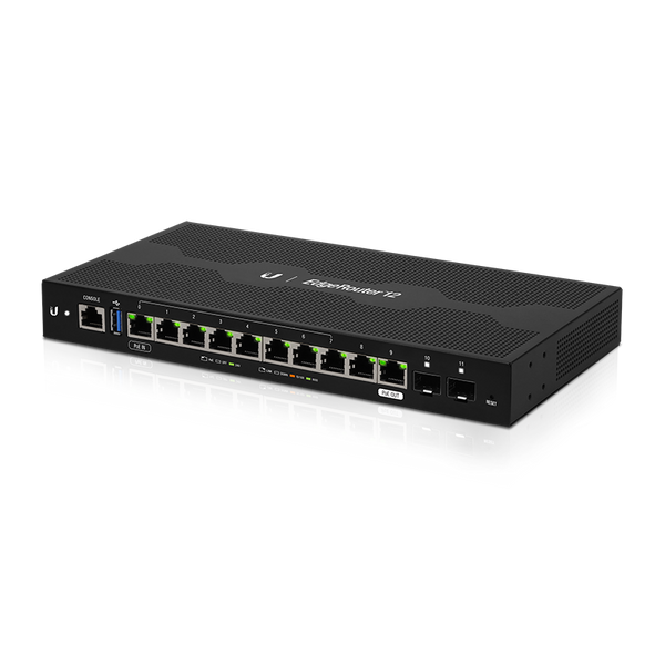 Ubiquiti EdgeRouter 12 - 10-Port Gigabit Router, 2 SFP Ports- 24v Passive PoE In and Out (Limited) - 1GHz Quad Core Processor - 1GB RAM,  2Yr War