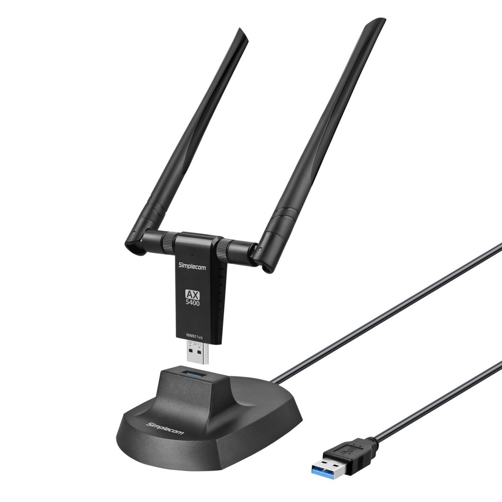 HXSI-NW811V3 Simplecom NW811v3 AX5400 Tri-Band WiFi 6E USB Adapter with 2x 5dBi High Gain Antennas
