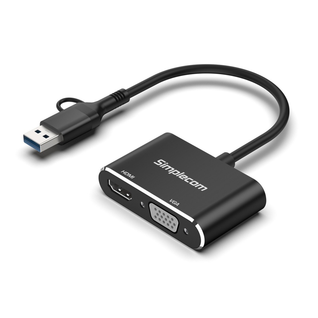 [HXSI-DA326C] HXSI-DA326C Simplecom DA326C USB 3.0 and USB-C to HDMI + VGA Video Card Adapter Full HD 1080p