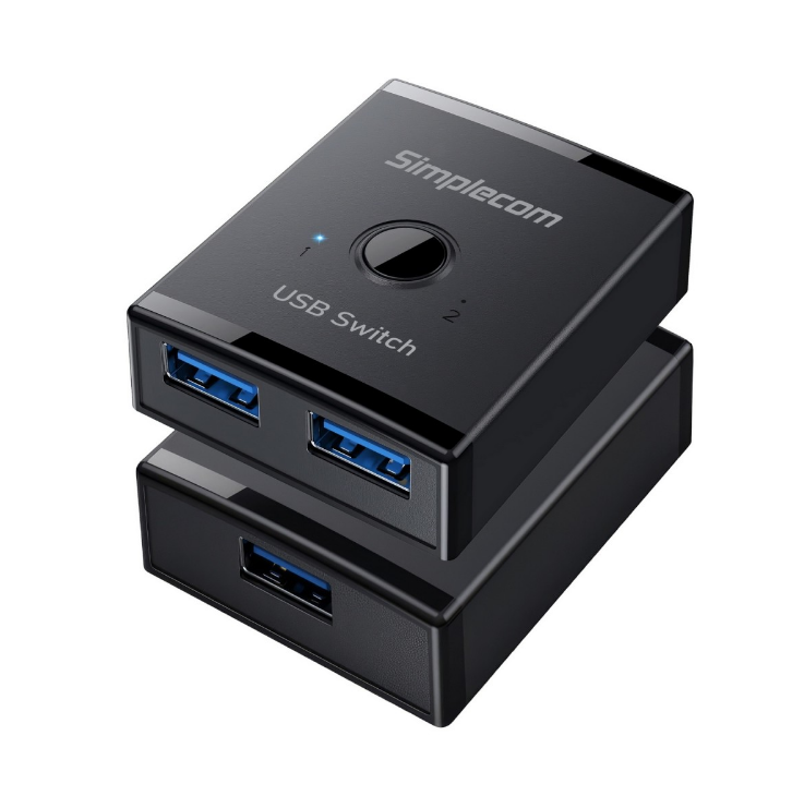 HXSI-KM125 Simplecom KM125 Bi-Directional 2-Way USB 3.0 Switch 1 In 2 Out (2 In 1 Out) 5Gbps  Ideal for sharing USB device between 2 computers