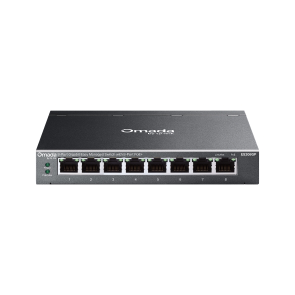 NWTL-ES208GP TP-Link ES208GP  Omada 8-Port Gigabit Easy Managed Switch with 8-Port PoE+, 8× Gigabit PoE+ Ports , 802.3at/af, 64 W PoE Power,  Desktop Steel Case an