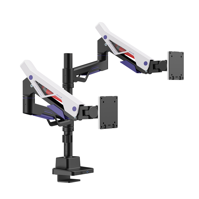 [MABT-LDT95-C024UCP-BLKWH] MABT-LDT95-C024UCP-BLKWH Brateck LDT95-C024UCP Atlas Neo Gaming Pole-Mounted Dual Monitor Arm with USB-A & USB-C Ports For most 24'~57' Monitors, Matte Black & White (LS)