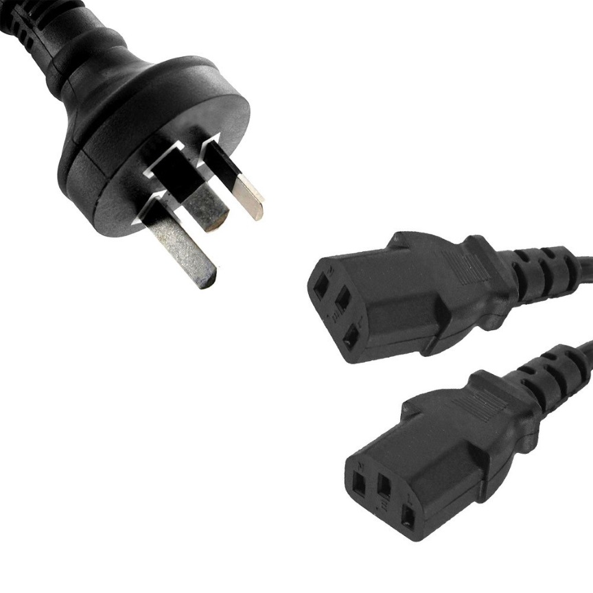8ware 3m 10amp Y Split Power Cable with AU/NZ 3-pin Male Plug 2xIEC F C13 Socket  Cord for PC  Monitor to Wall Power Socket ~CBPOWERY >2m