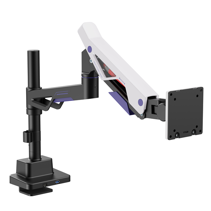 [MABT-LDT95-C012UCP-BLKWH] MABT-LDT95-C012UCP-BLKWH Brateck LDT95-C012UCP Atlas Neo Gaming Pole-Mounted Monitor Arm with USB-A & USB-C Ports For most 24'~57' Monitors, Matte Black & White