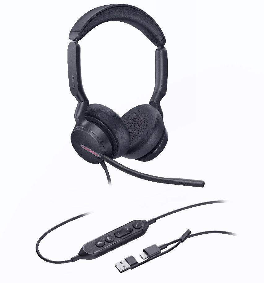 [IPY-UH46-D-MS-CA] IPY-UH46-D-MS-CA Yealink UH46 Dual Teams USB-C/A Microsoft  Certified Teams USB Wired Headset 3-Noise-Canceling Microphones 35mm Speaker Busylight Leather Controller