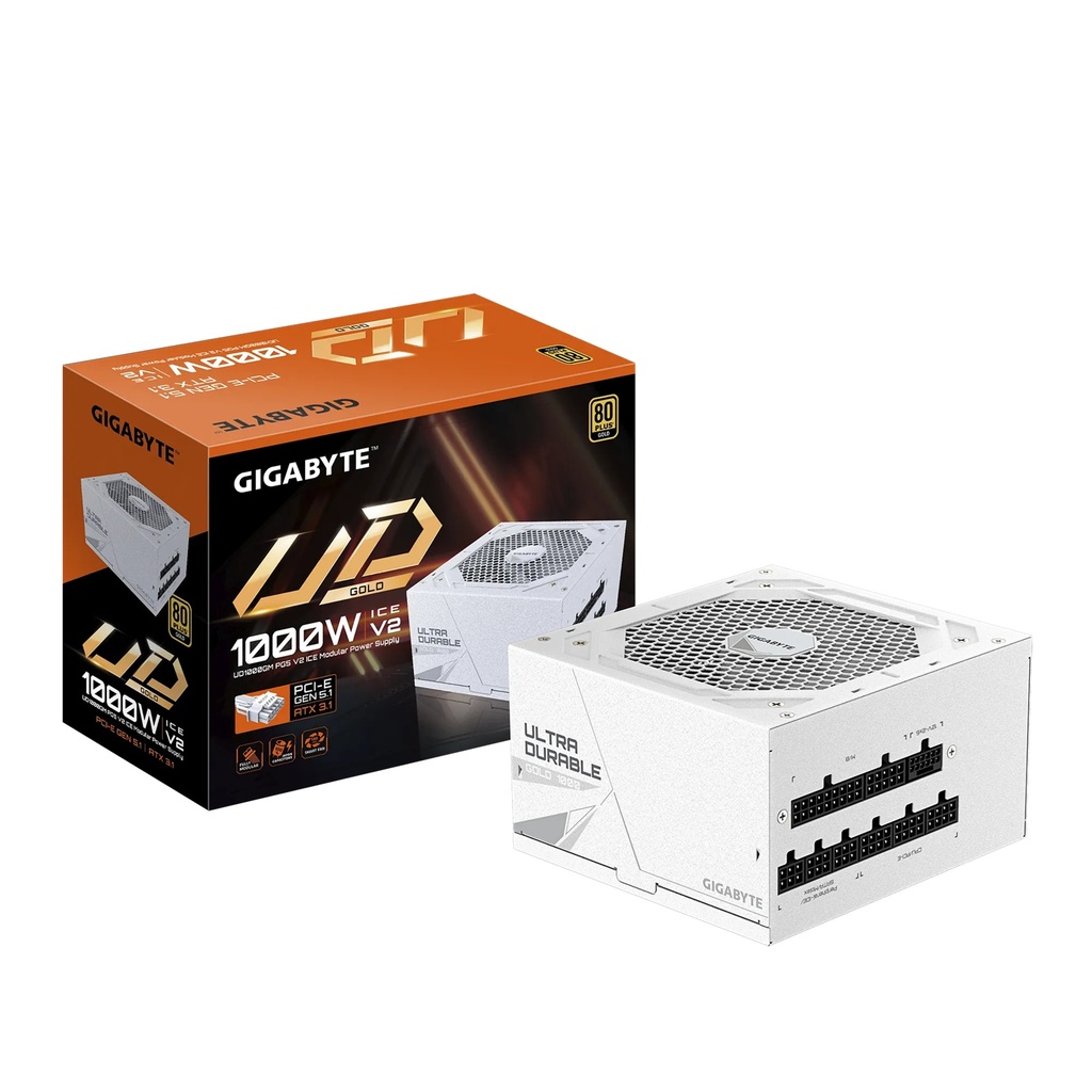 PSG-UD1000GMPG5ICE Gigabyte UD1000GM PG5 ICE 1000W ATX PSU Power Supply  80+ Gold >90% 120mm Fan Black Flat Cables Single +12V   >100K Hrs