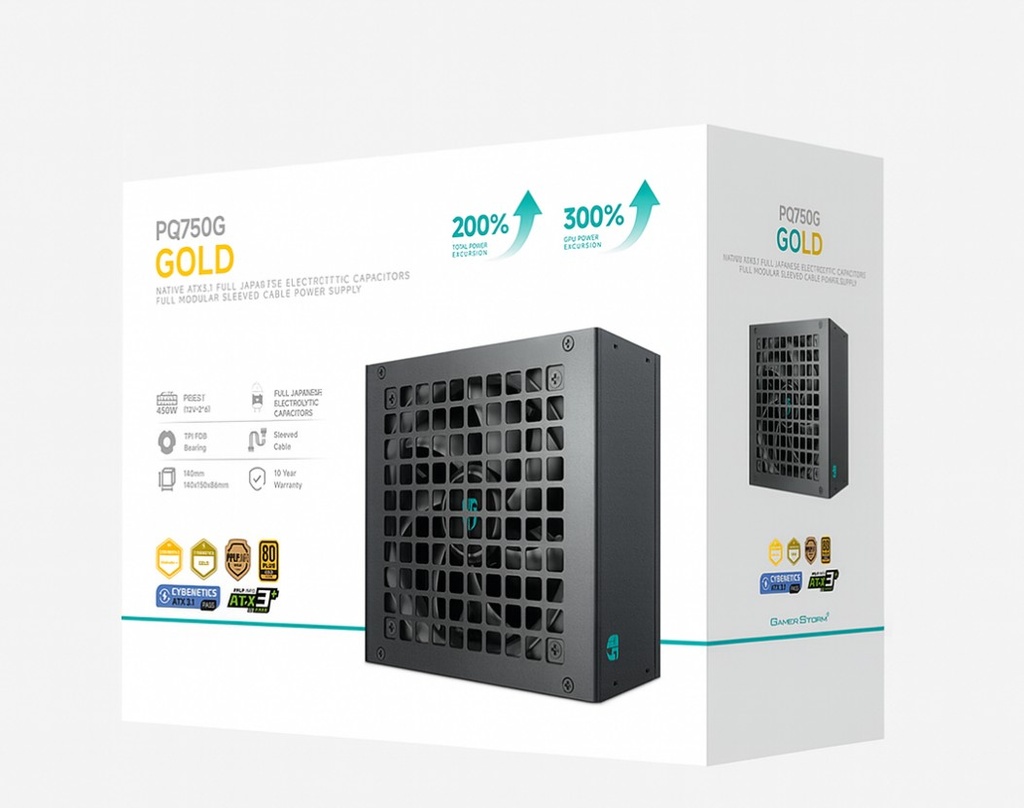 PSD-PQ750G-GS DeepCool PQ750G 750W Gamer Storm 80+ Gold/Cybenetics Fully Modular ATX Power Supply 120mm Fan, Japanese Capacitors, DC to DC, ATX12V V3.1,