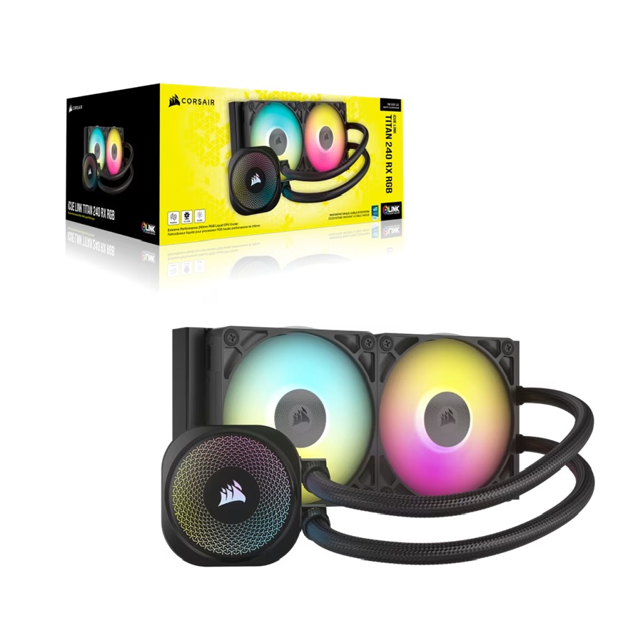 [CFCW-TITAN240RXRGB] CFCW-TITAN240RXRGB Corsair iCUE LINK TITAN 240 RX RGB AIO Liquid CPU Cooler - Black,  73.5 CFM, 2100 RPM, Aluminum Radiator, Copper Cold Plate, Intel/AMD support