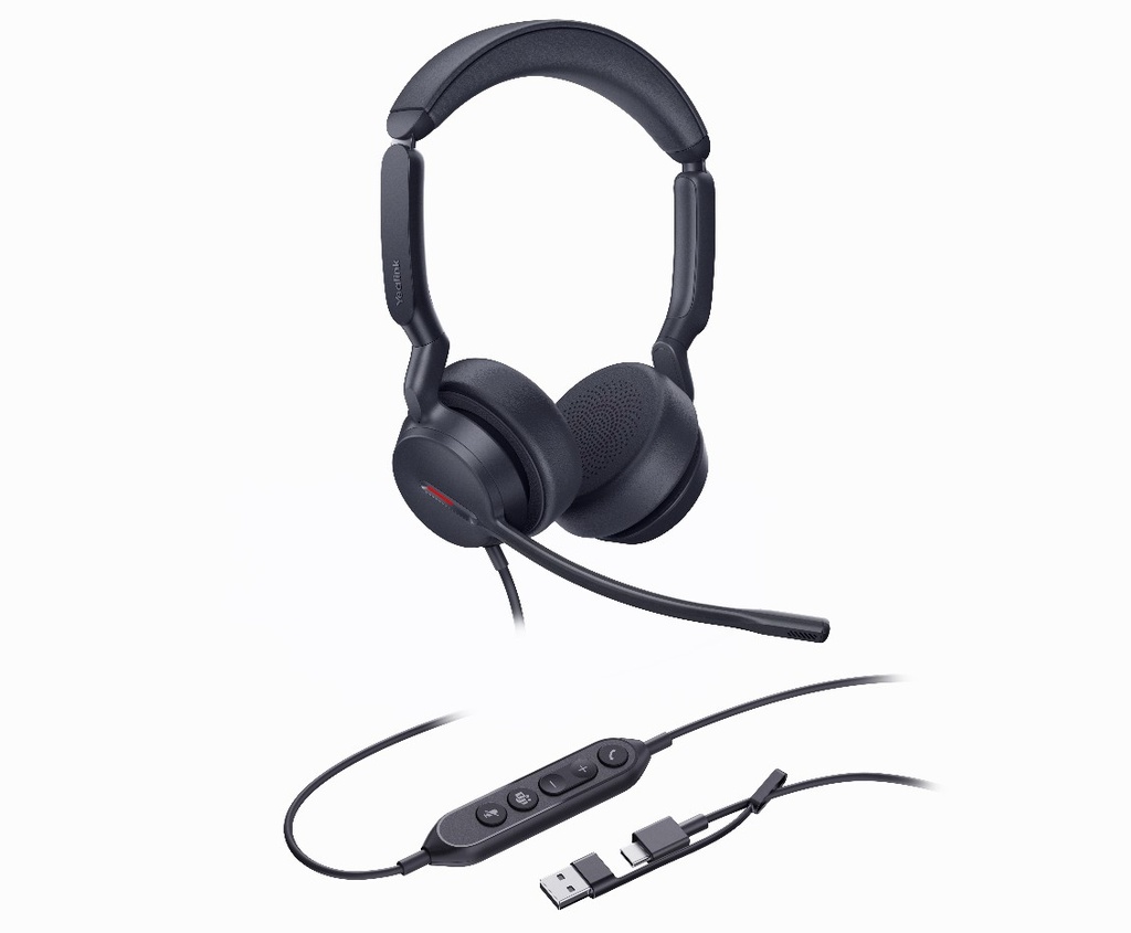IPY-UH44-D-MS-CA Yealink UH44 Dual Teams USB-C/A Microsoft Certified Teams USB Wired HeadsetDual Noise-Canceling Microphones 35mmSpeaker Busylight Leather Ear Cushions