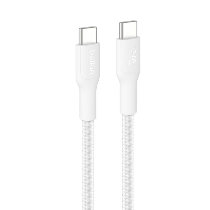 MPA-CAB025FQ3MWH Belkin BoostCharge Pro Braided USB-C to USB-C Cable (3M) - White (CAB025fq3MWH), 5A/240W, 480Mbps, 350K+ Bend, USB-IF Certified, 2 Years Warranty