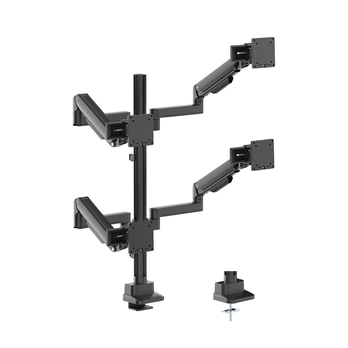 [MABT-LDT86S-C048S-BLK] MABT-LDT86S-C048S-BLK Brateck Modular Mechanical Spring Quad Monitor Arm with Sliders,  from 17'-40', weight capacity (per flat screen) 11kg, 180° Rotation (LS)