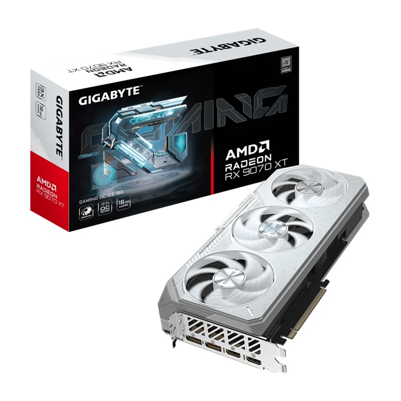 [VCG-R907XGAMINGOCICE-16GD] VCG-R907XGAMINGOCICE-16GD Gigabyte Radeon RX 9070 XT GAMING OC ICE 16G, GDDR6, 3060MHz boost, 2520MHz, 4096 cores, PCIe 5.0, 288mm, 850W, 2x DP 2.1a, 2x HDMI 2.1b
