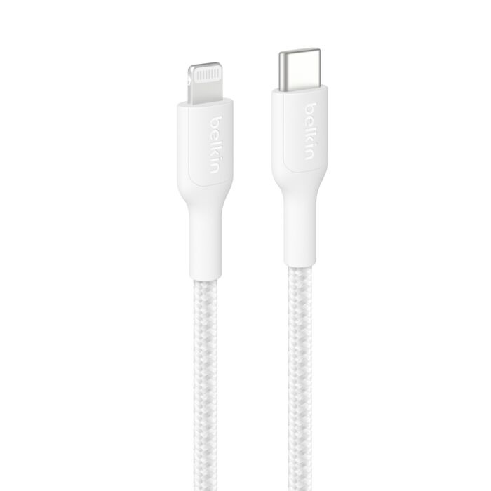 [MPA-CAA022FQ1MWH] MPA-CAA022FQ1MWH Belkin BoostCharge Pro Braided Lightning to USB-C Cable (1M) - White (CAA022FQ1MWH),3A/15W, 480Mbps,350K+ Bends,Apple, MFI-Certified, 2 Years Warranty