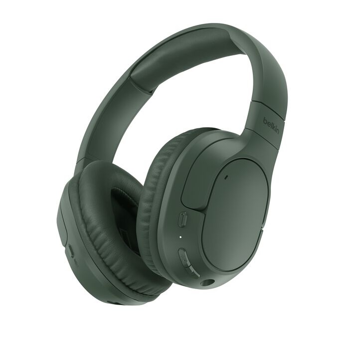 [MPA-AUD009FQOL] MPA-AUD009FQOL Belkin SoundForm Surround Wireless Over-The-Ear Headphones + USB-C Cable (1.2M) + Audio Cable (3.5mm) (1.2M)  - Olive (AUD009FQOL), 2 Years Warranty