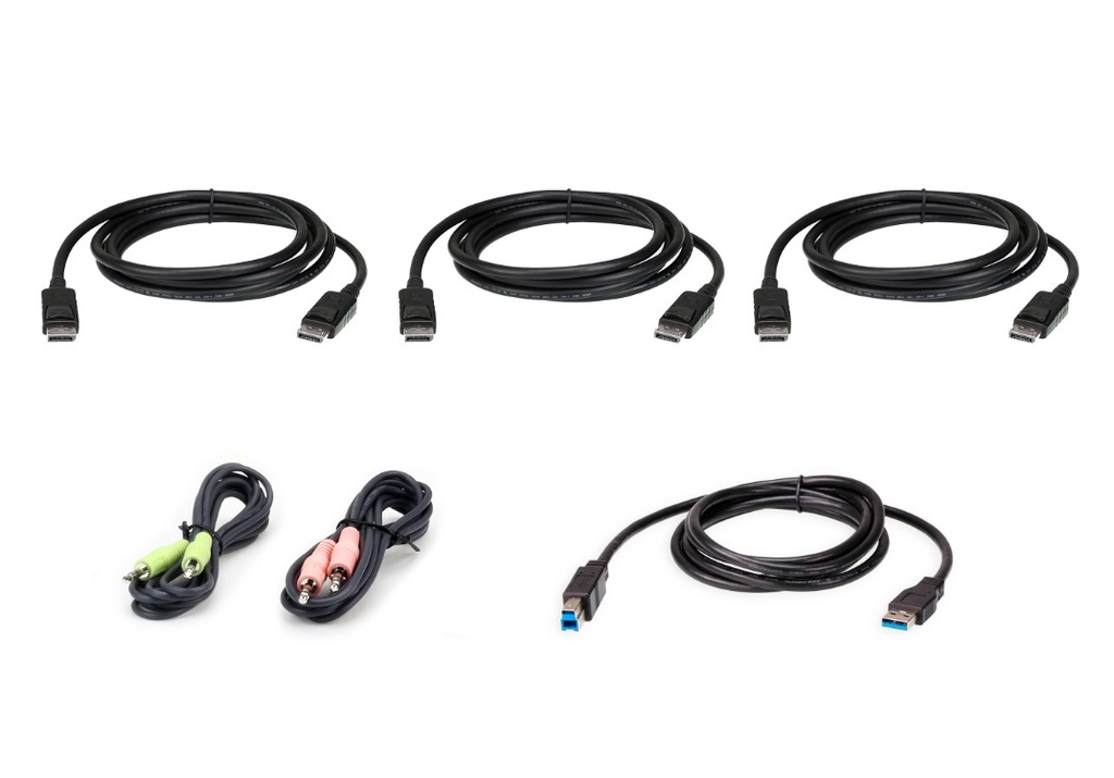 KVA-2L-7D02UDPX6 Aten CS1964 Cable Kit, includes 3 1.5m DisplayPort cables, 1.8m USB, audio input and output cables