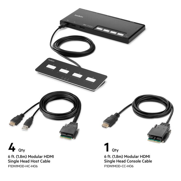 MPA-F1DN104MOD-HH-4 Belkin Cybersecurity and Secure KVM 4-Port Single Head HDMI Modular Secure KVM Switch PP4.0 W/ Remote-Black(F1DN104MOD-HH-4),12V,2.5A,2 Years Warranty