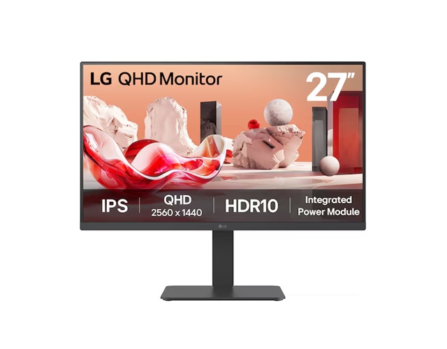 MNL-27BA45QB-B LG 27' QHD IPS 75Hz Monitor, 2560x1440, HDR10, sRGB 99%, Integrated power Module, Flicker Safe, Reader Safe, Versatile Stand Tilt/Height/Swive/Pivot