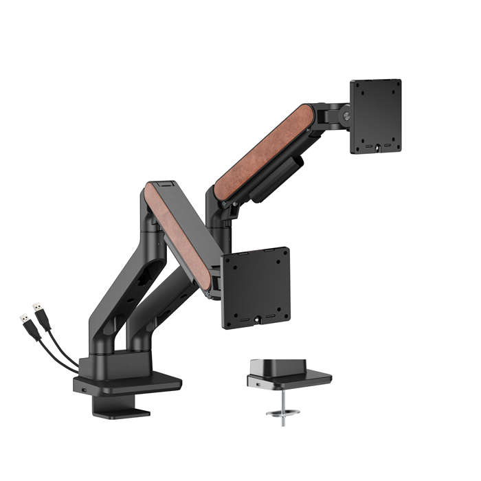 [MABT-LDT81N-C024UC-BLK] MABT-LDT81N-C024UC-BLK Brateck LDT81N-C024UC Fusion Heavy-Duty Gas Spring Dual Monitor Arm with USB-A/USB-C Ports For most 17'~35' Monitors, Fine Texture Black(LS)