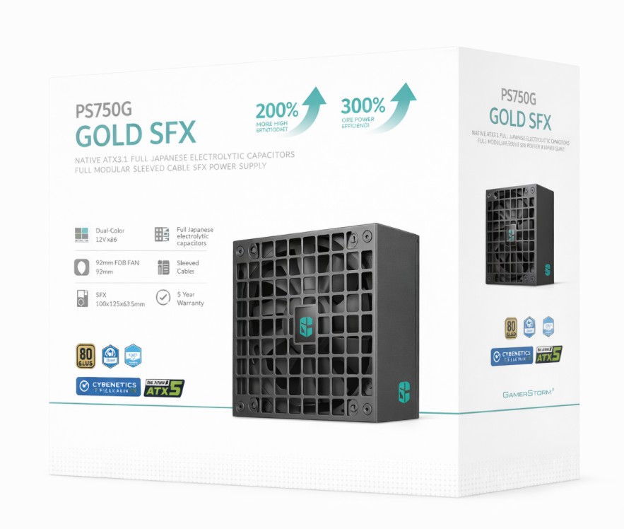 PSD-PS750G DeepCool PS750G 750W Gamer Storm SFX ,Full Japanese Electrolytic Capacitors, Cybenetics Platinum /PPLP Gold, Fluid Dynamic Bearing