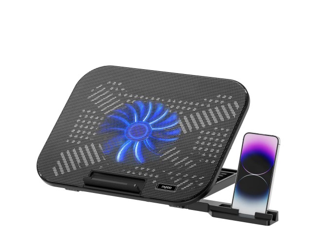 NAP-CF100-B Rapoo Laptop Cooling Pad CF100, High-Efficiency Cooling Ergonomic Design, Multi-height Adjustable, Sturdy, Durable, Multi-Size Compatible