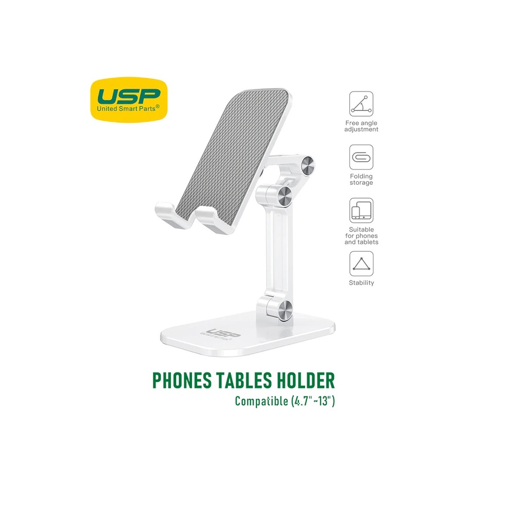 MPA-6972890207095 USP Phone/Desktop Stand/Holder for iPhone/iPad White - Foldable Phone Stand, Foldable Tablet Stand, 5 Years Warranty