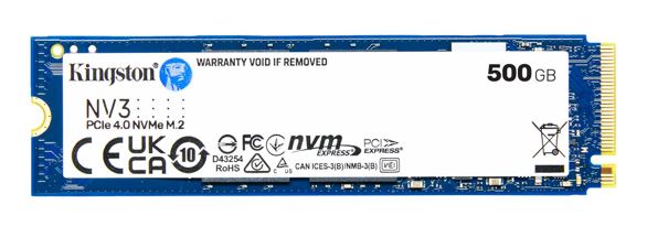 HBK-SNV3S-500G Kingston SNV3S NV3 500GB PCle 4.0x4 NVMe M.2 2280 SSD 5000/3000MB/s compaitible Notebook and SFF 5Y Limited