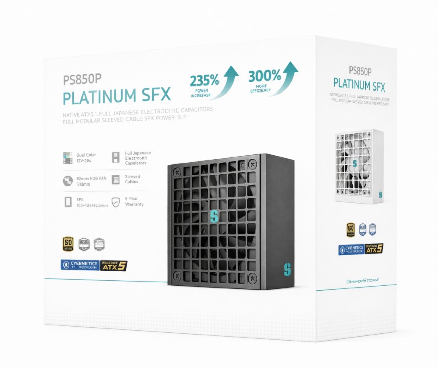 PSD-PS850P DeepCool PS850P 850W Gamer Storm SFX12V V4.1 & ATX12V V3.1M Full Japanese Electroyltic Capacitors, Cybenetics Platinum/PPLP 115V Platinum
