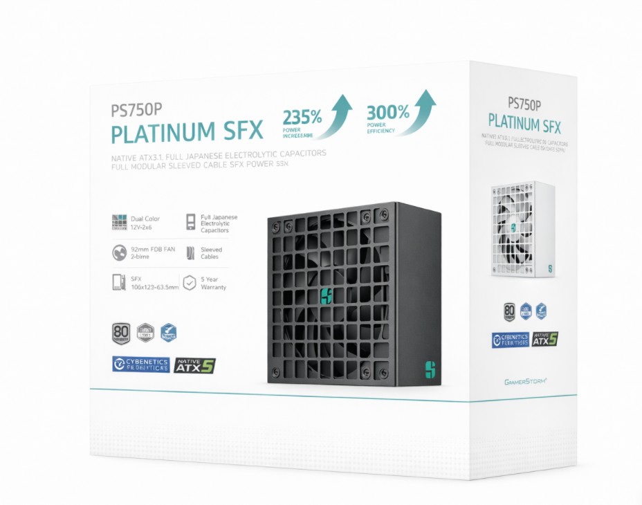PSD-PS750P DeepCool PS750P 750W Gamer Storm SFX12V V4.1 & ATX12V V3.1M Full Japanese Electroyltic Capacitors, Cybenetics Platinum/PPLP 115V Platinum