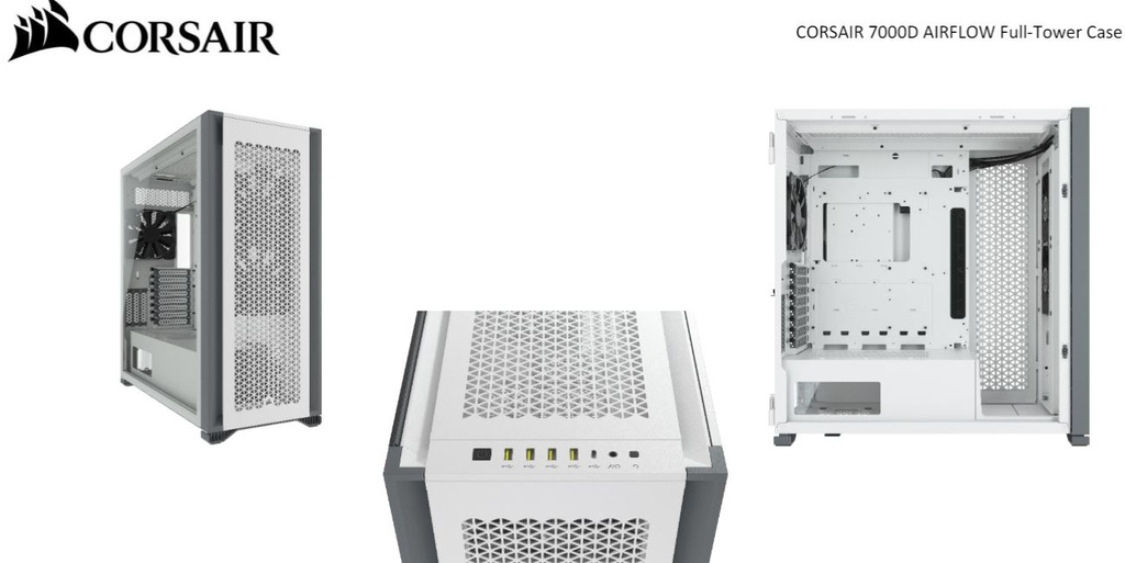 Corsair Obsidian 7000D AF Tempered Glass Mini-ITX, M-ATX, ATX, E-ATX Tower Case, USB 3.1 Type C, 10x 2.5", 6x 3.5" HDD. 3x 140mm Fan included.  White