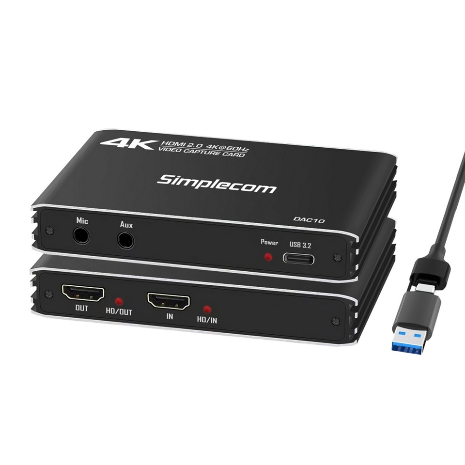 CBSI-DAC10 (LS)Simplecom DAC10 HDMI 2.0 to USB 4K@60hz Video Capture Card Stream and Record in 4K 60FPS