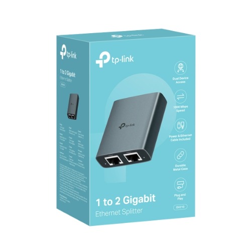 NWTL-EH210 TP-Link EH210 1 to 2 Gigabit Ethernet Splitter, 1Gbps , 3 × RJ45 1Gbps Ports, 1 × USB-C Power Supply Port, Aluminum Alloy Case