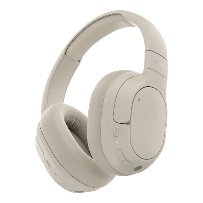 MPA-AUD008FQSA Belkin SoundForm Isolate Noise Cancelling Over-Ear Headphones - Sand (AUD008fqSA), 60 hrs Battery, Hybric ANC, BT 5.4 Multipoint, 2 Years Warranty