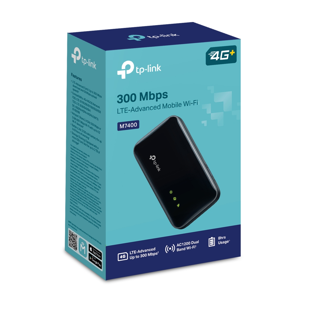 [NWTL-M7400] NWTL-M7400 (E)TP-Link M7400 300 Mbps LTE-Advanced Mobile Wi-Fi Supports up to 32 devices simultaneously, up to 300 Mbps download and 50 Mbps upload speeds