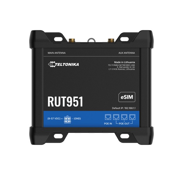 NHT-RUT951-POE Teltonika RUT951 Industrial PoE+ Cellular Router, 4G LTE (Cat 4) POE In and POE Out, Dual SIM,WI-FI, Automatic WAN Failover, PSU included