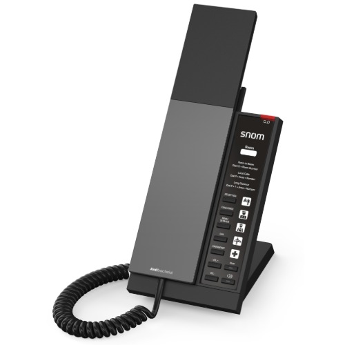 IPS-HD340A Snom HD340A – Analogue Slim Guest Room Phone, Five speed‑dial buttons, Customisable faceplate, Hearing‑aid compatible
