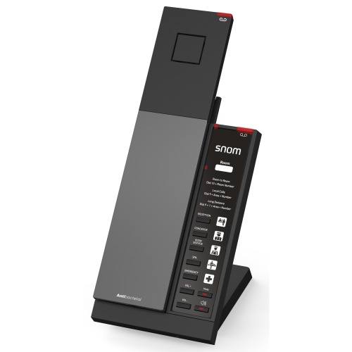 IPS-HD341A Snom HD341A – Analogue Cordless Guest Room Phone, wireless DECT handset, five speed‑dial keys, antibacterial housing, customisable back cover