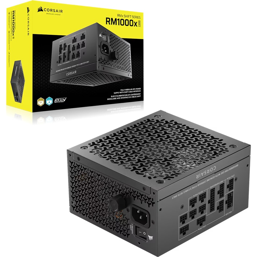 [PSCP-RM1000X-SF-25] PSCP-RM1000X-SF-25 Corsair RM1000x SHIFT Fully Modular ATX Power Supply (AU), 1000W, ATX 3.1, Gold efficiency, FDB 140mm fan, fully modular, zero RPM, 10yr warranty